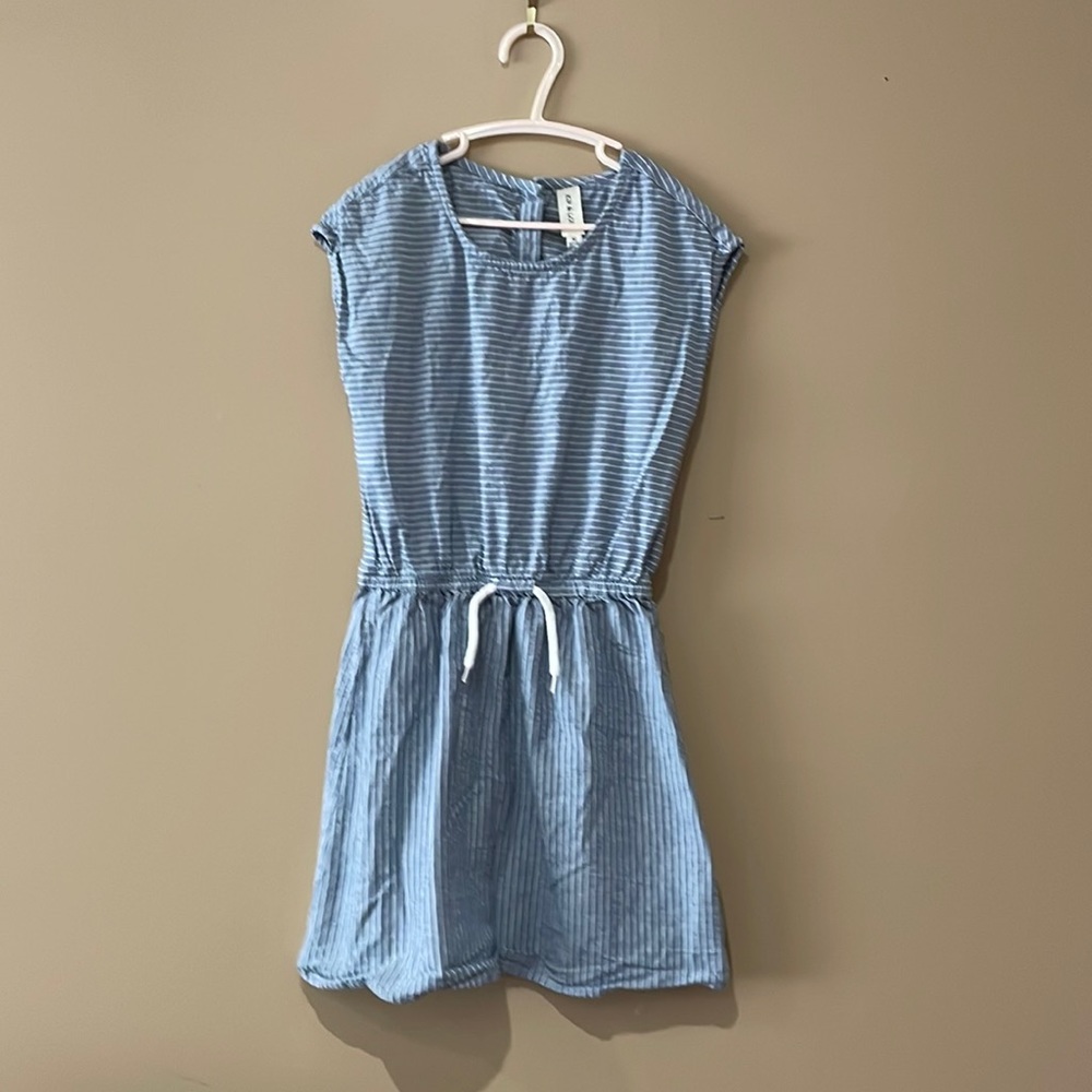 Girls' Light Blue Stripe Casual Drawstring Dress